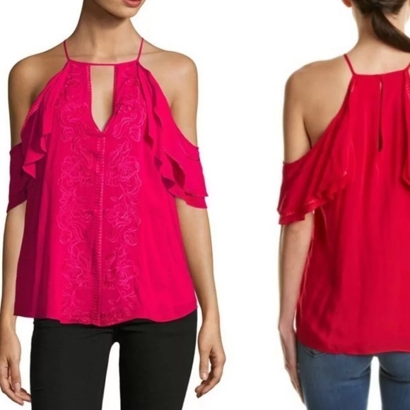 Parker Pink Floral Embroidered‎ Off the Shoulder Shirt - Picture 1 of 8